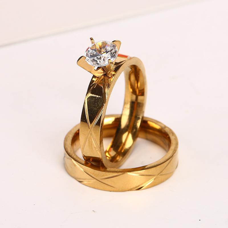 New Stainless Steel Proposal Diamond Ring Gold Diamond Stripe Cross Couple Ring Fashion Personalized Bracelet