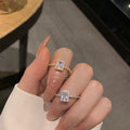 Korean Style Light Luxury Zircon Super Flash Ring Ins Niche Design Square Diamond Cold Style Exquisite Ring Opening Adjustable Ring