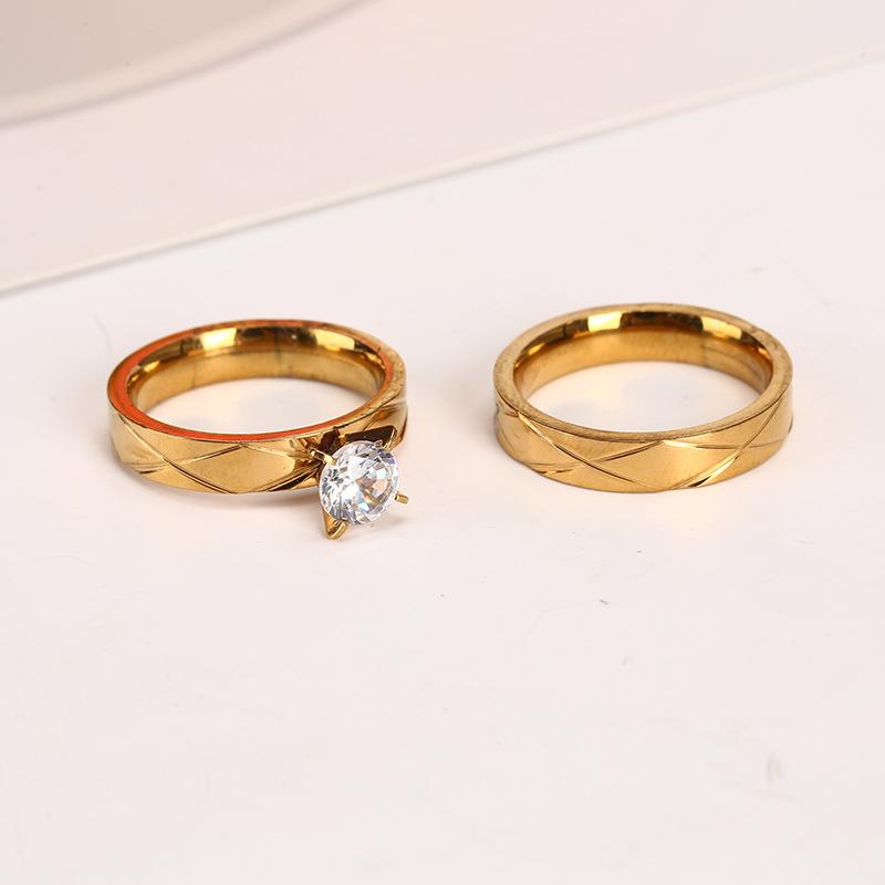 New Stainless Steel Proposal Diamond Ring Gold Diamond Stripe Cross Couple Ring Fashion Personalized Bracelet