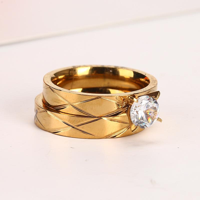 New Stainless Steel Proposal Diamond Ring Gold Diamond Stripe Cross Couple Ring Fashion Personalized Bracelet