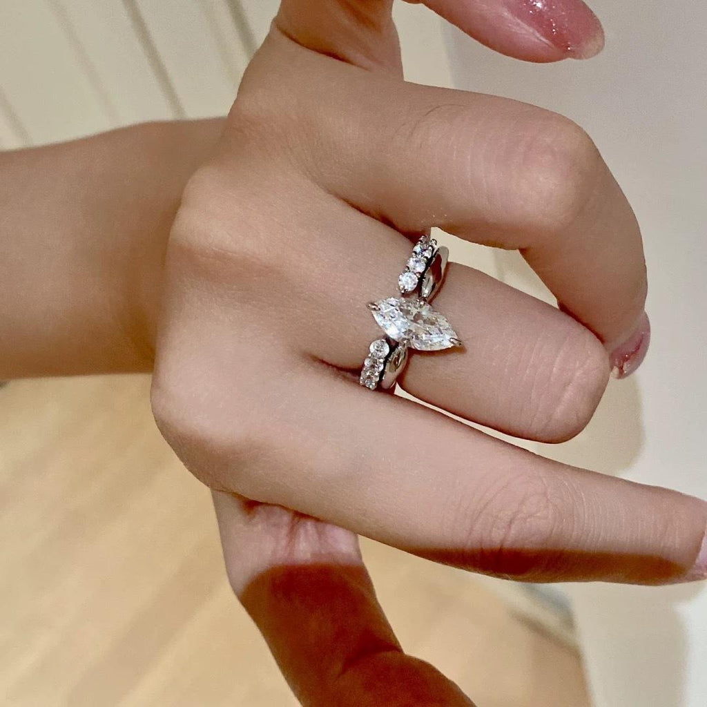 Little Red Book Same Style Ins Minimalist Three-in-One Stacked Ring Bright Super Shiny Horse Eye Zircon Open Female Ring