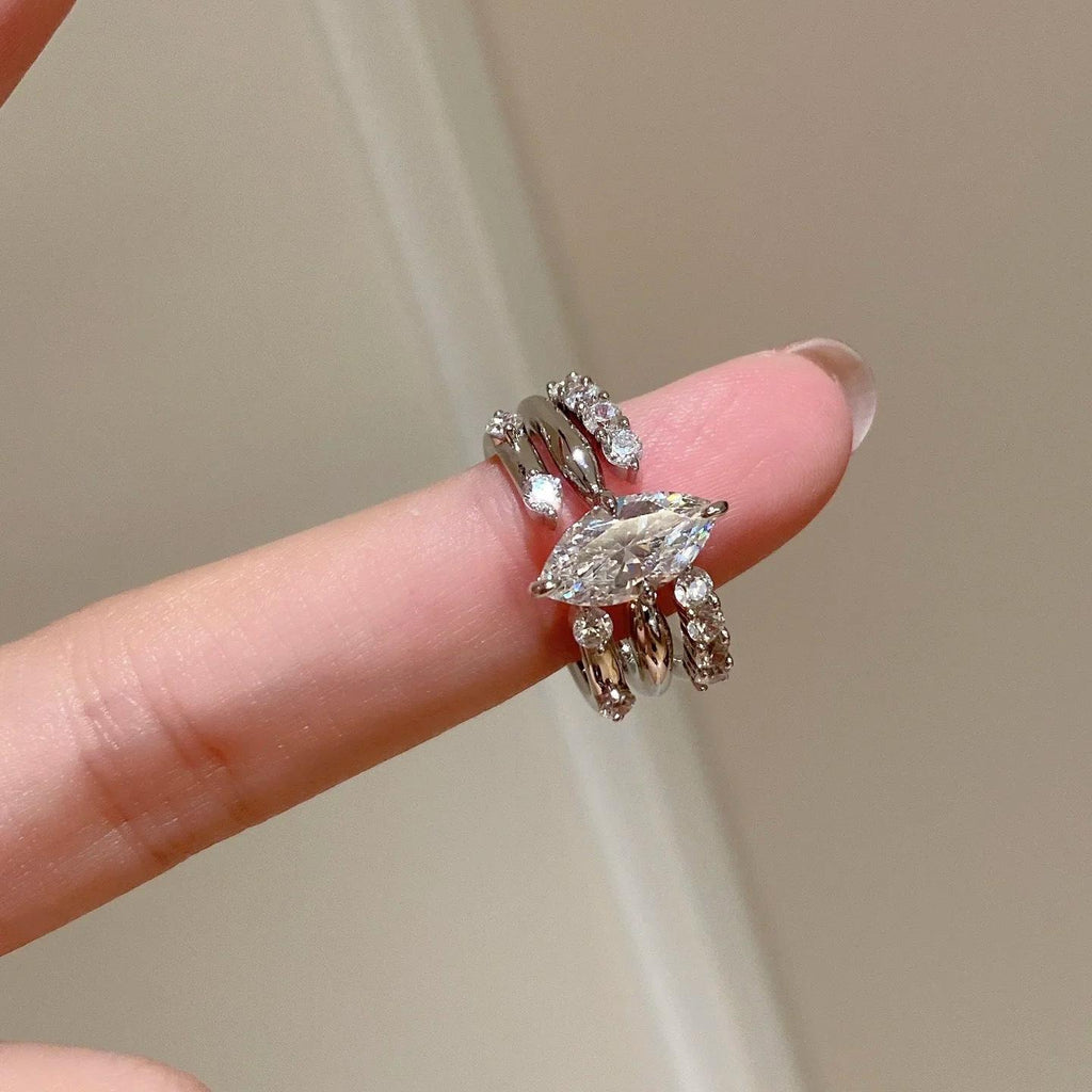 Little Red Book Same Style Ins Minimalist Three-in-One Stacked Ring Bright Super Shiny Horse Eye Zircon Open Female Ring