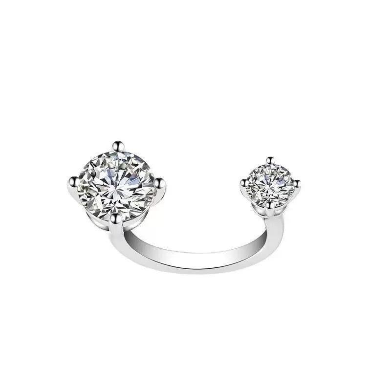 Fingertip Star ~ Flash Double-Headed Zircon Ring Female Niche Design Light Luxury Joint Ring High-Grade Sense Stacked Ring