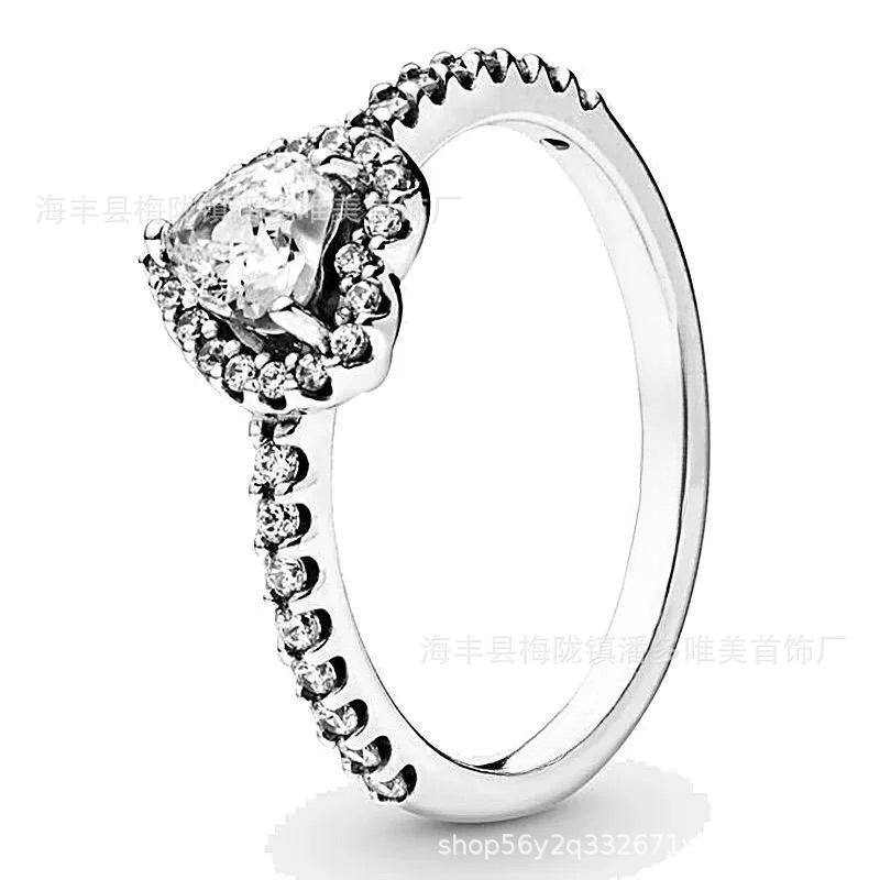 Panjia 925 White Copper Silver-Plated Diamond-Embedded Gem Color Love Ring Fashion Ring Series