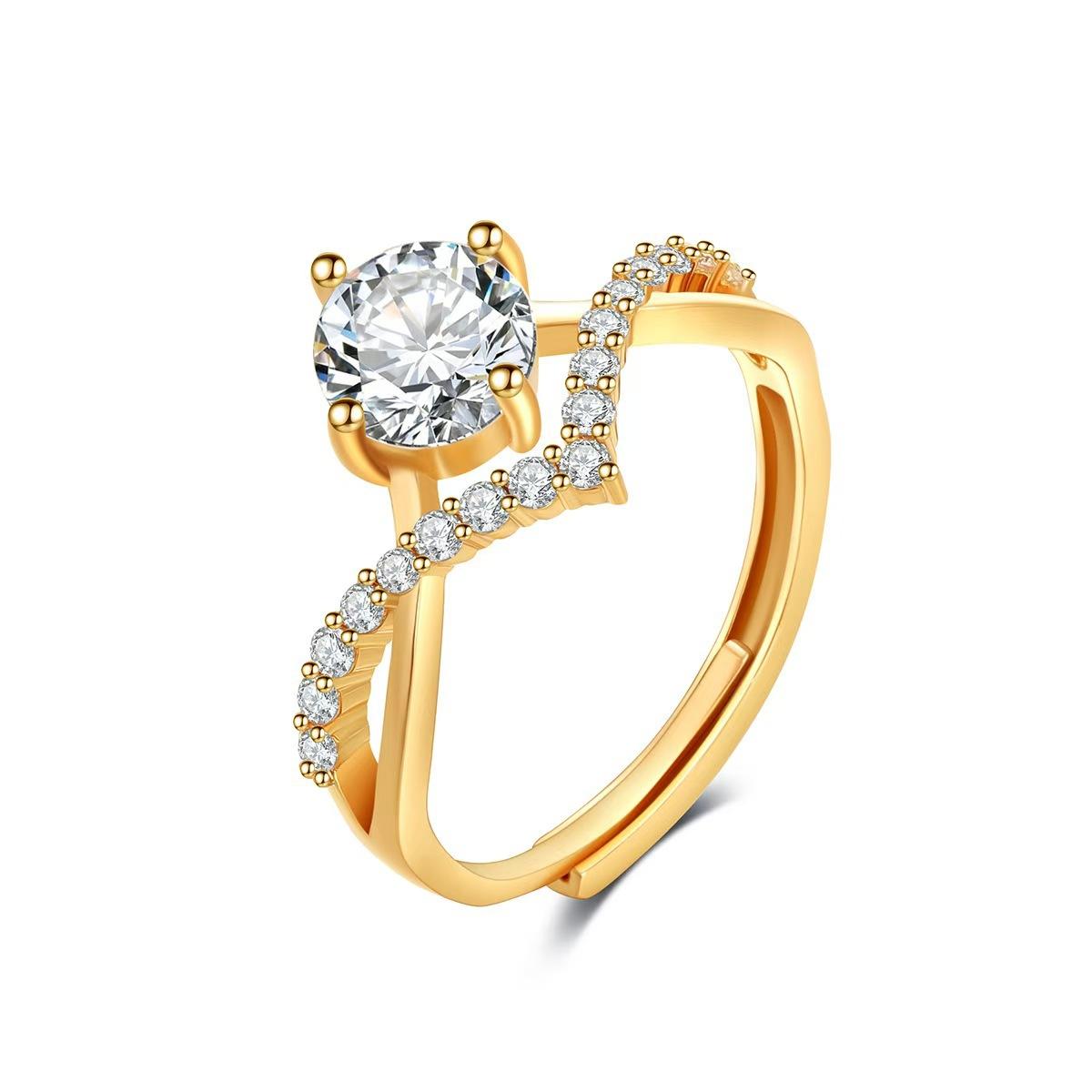 Flash Alloy Diamond Ring Crown Electroplated Wedding Couple Ring Super Flash Light Luxury Simulation Diamond Ring Proposal