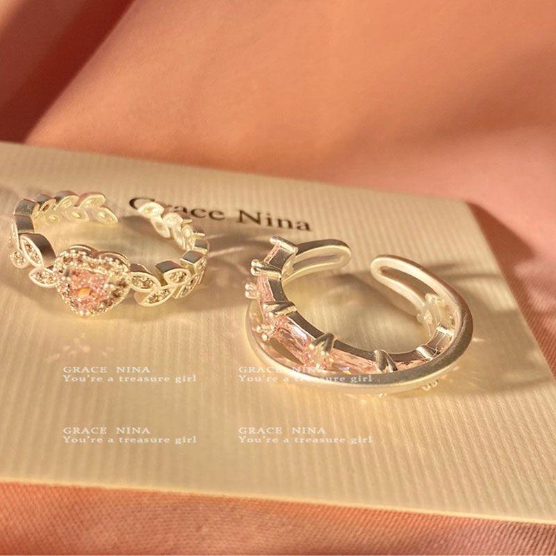 Romantic Love Zircon Ring Female Niche Design Light Luxury Sweet Couple Ring Personality Fashion Index Finger Ring