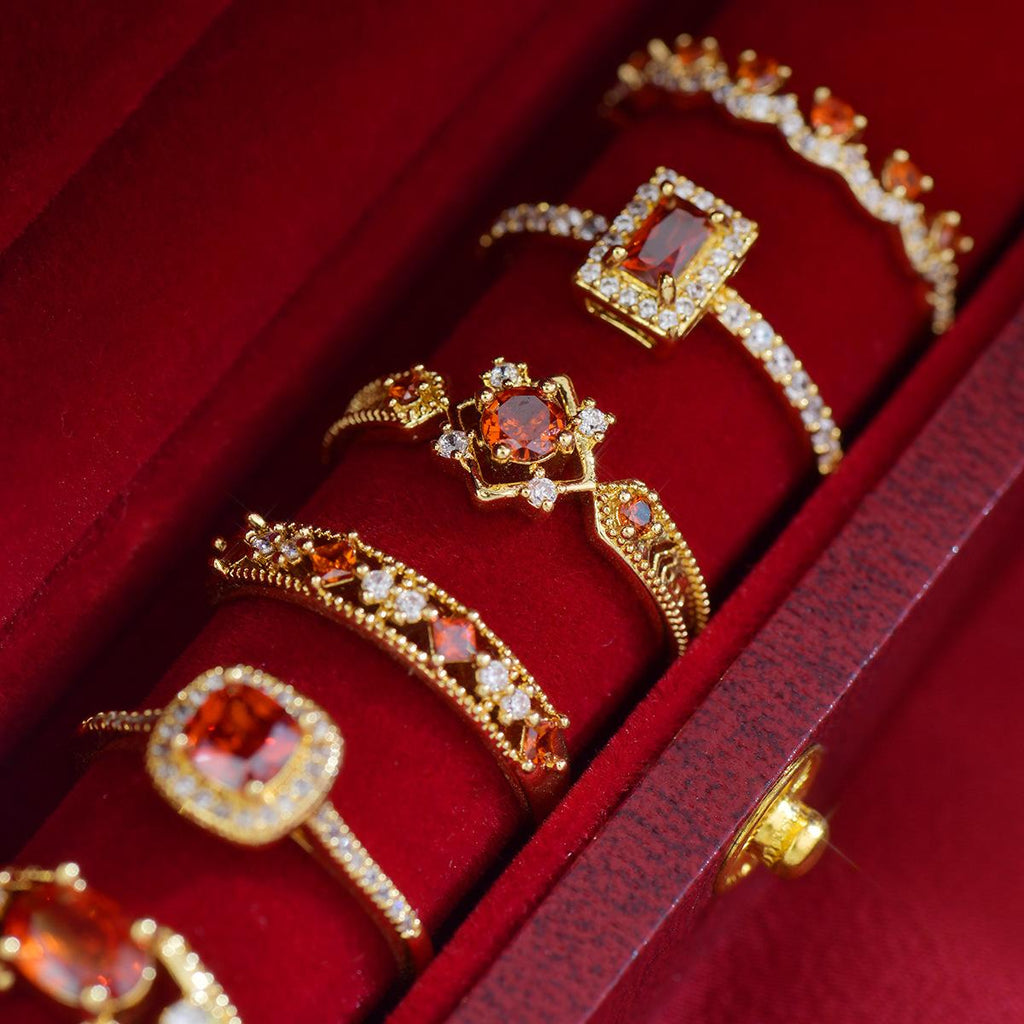 A571 French Style Light Luxury Design Pomegranate Red Zircon Exquisite Open Ring Ring White Daily High Sense Ring