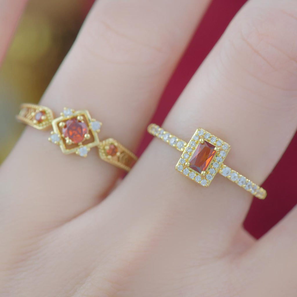 A571 French Style Light Luxury Design Pomegranate Red Zircon Exquisite Open Ring Ring White Daily High Sense Ring