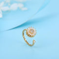18K Gold Zircon Sun Flower Planet Rotating Ring Sunflower Daisy Open Ring European and American Cross-Border Jewelry