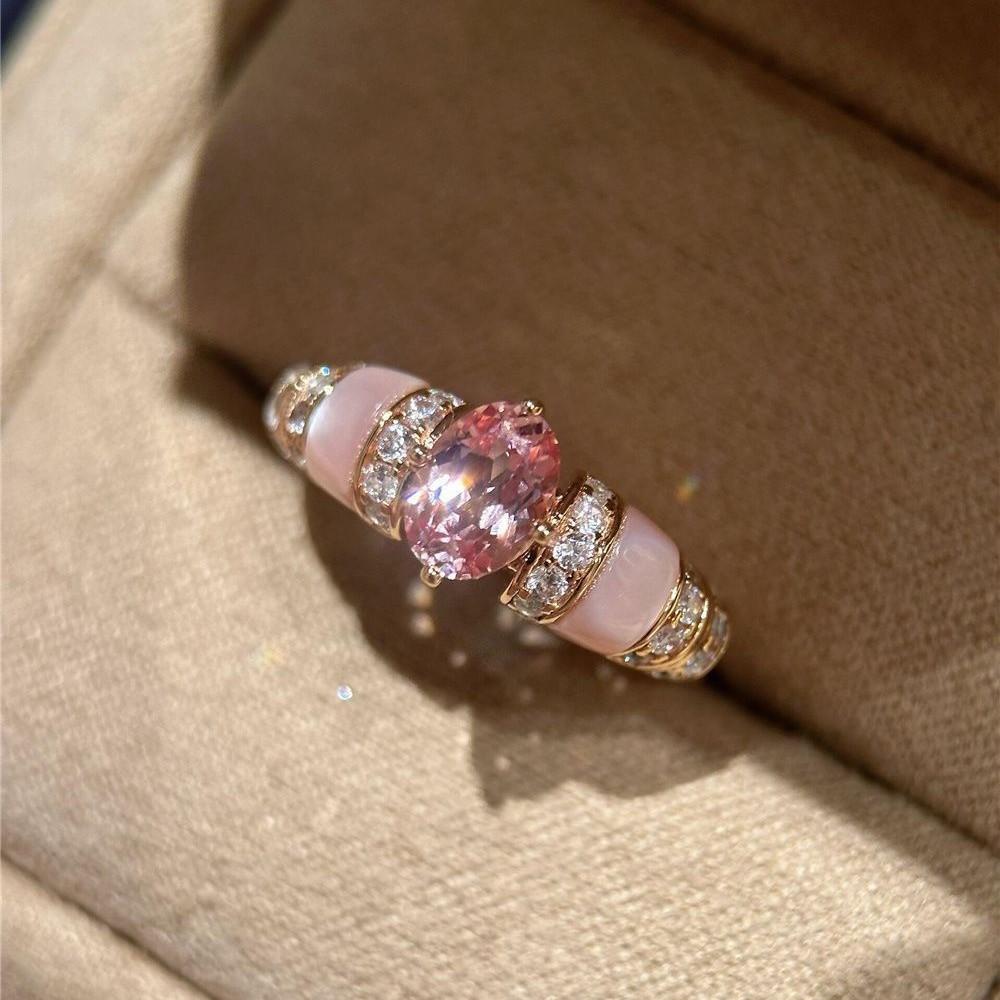 Curing Cherry Blossom Sequence ~ Middle Ancient Vintage Pink Zircon Socialite Style Light Luxury High-Grade Open Ring