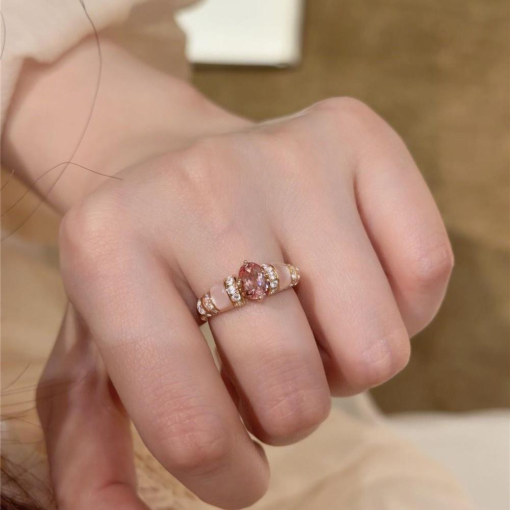 Curing Cherry Blossom Sequence ~ Middle Ancient Vintage Pink Zircon Socialite Style Light Luxury High-Grade Open Ring