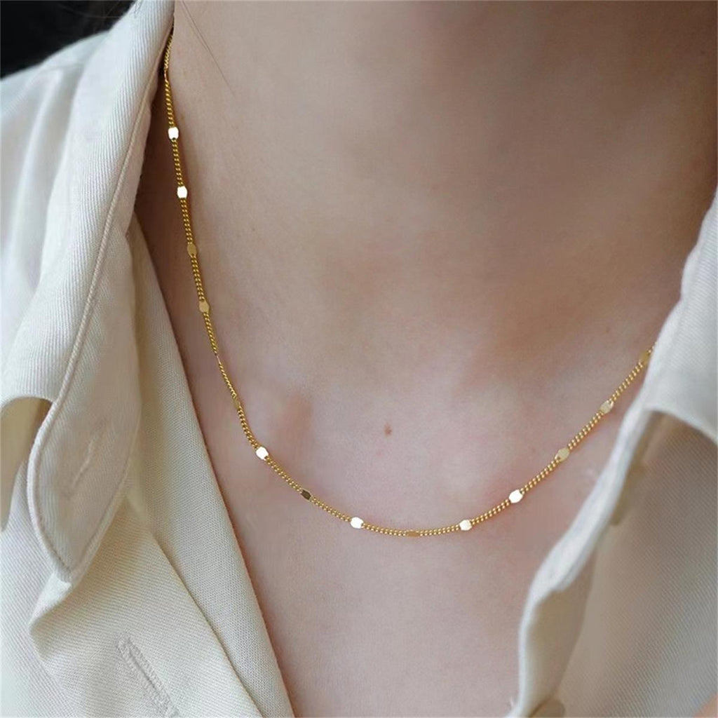 Super Flash Thin Piece Plain Chain Necklace Female Niche Ins Style Stackable Light Luxury Fashion Design Flash Bare Chain Clavicle Chain
