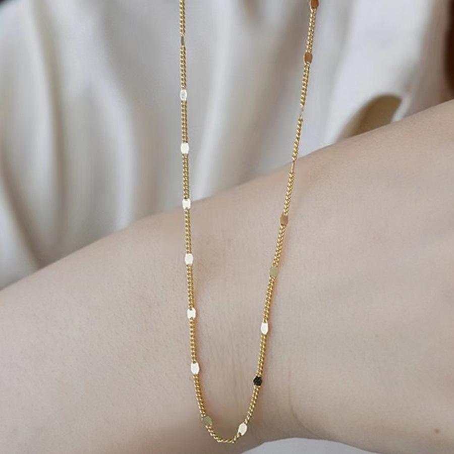 Super Flash Thin Piece Plain Chain Necklace Female Niche Ins Style Stackable Light Luxury Fashion Design Flash Bare Chain Clavicle Chain