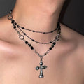 Sweet Cool Hot Girl Multi-Layer Stacked Gun Black Cross Necklace Female Clavicle Chain Female High-Grade Choker Necklace Accessories