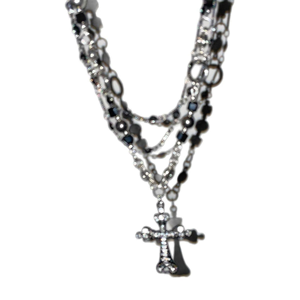 Sweet Cool Hot Girl Multi-Layer Stacked Gun Black Cross Necklace Female Clavicle Chain Female High-Grade Choker Necklace Accessories