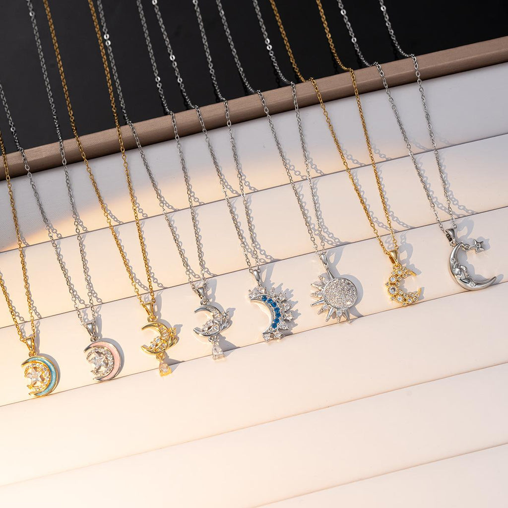 Women's Cross-Border Star Crescent Necklace European and American Retro Korean Style Simple Fashion Niche Design Clavicle Chain
