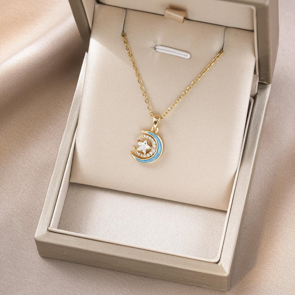 Women's Cross-Border Star Crescent Necklace European and American Retro Korean Style Simple Fashion Niche Design Clavicle Chain