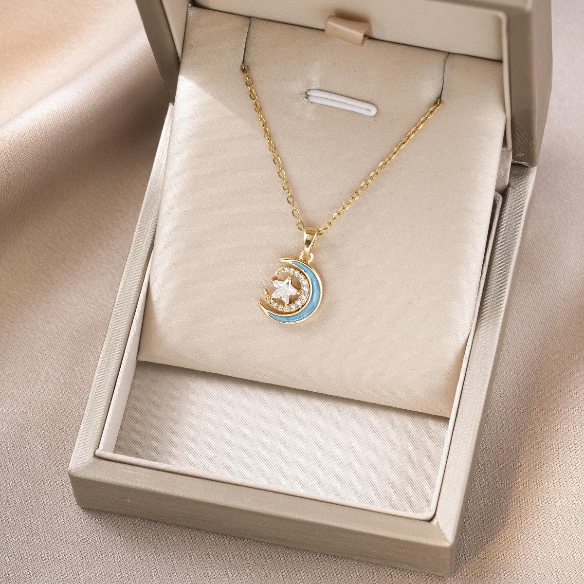 Women's Cross-Border Star Crescent Necklace European and American Retro Korean Style Simple Fashion Niche Design Clavicle Chain