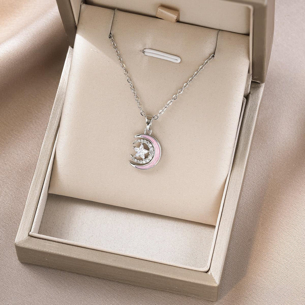 Women's Cross-Border Star Crescent Necklace European and American Retro Korean Style Simple Fashion Niche Design Clavicle Chain