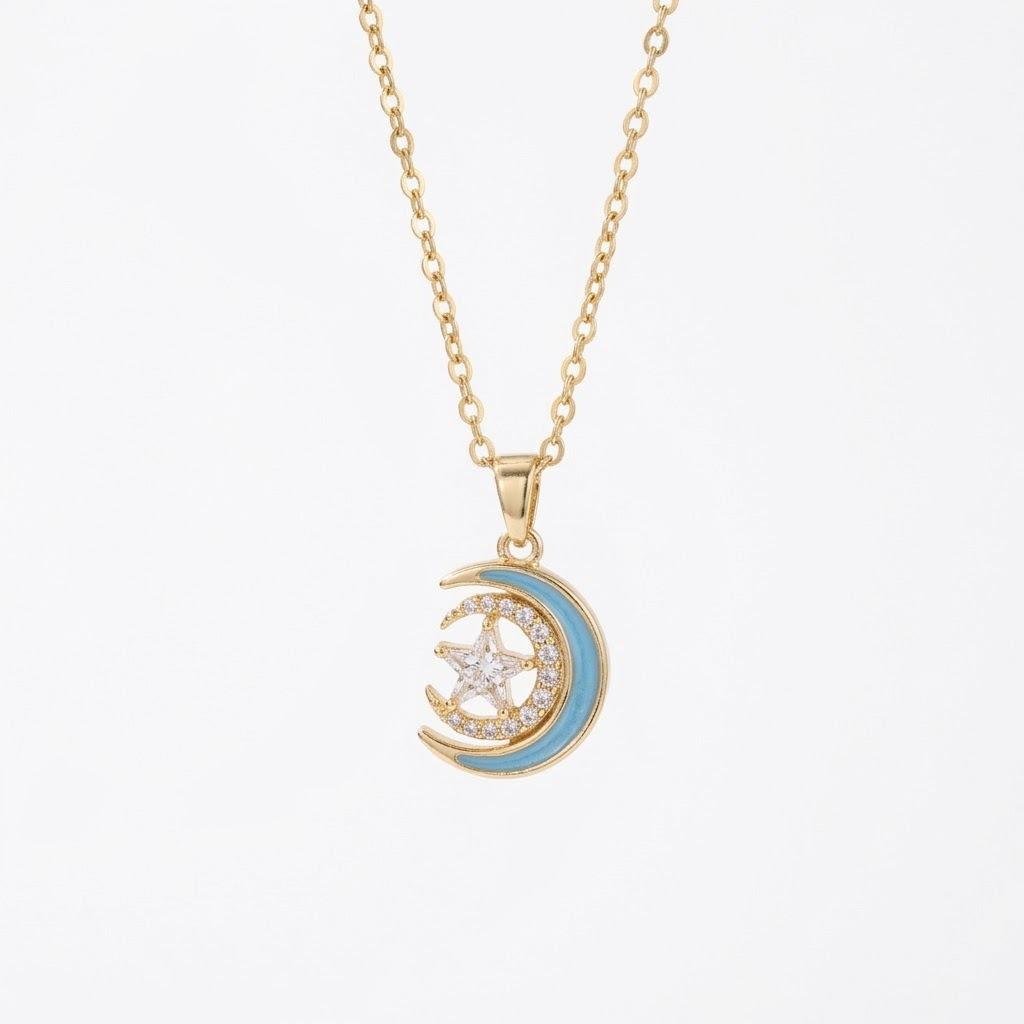 Women's Cross-Border Star Crescent Necklace European and American Retro Korean Style Simple Fashion Niche Design Clavicle Chain