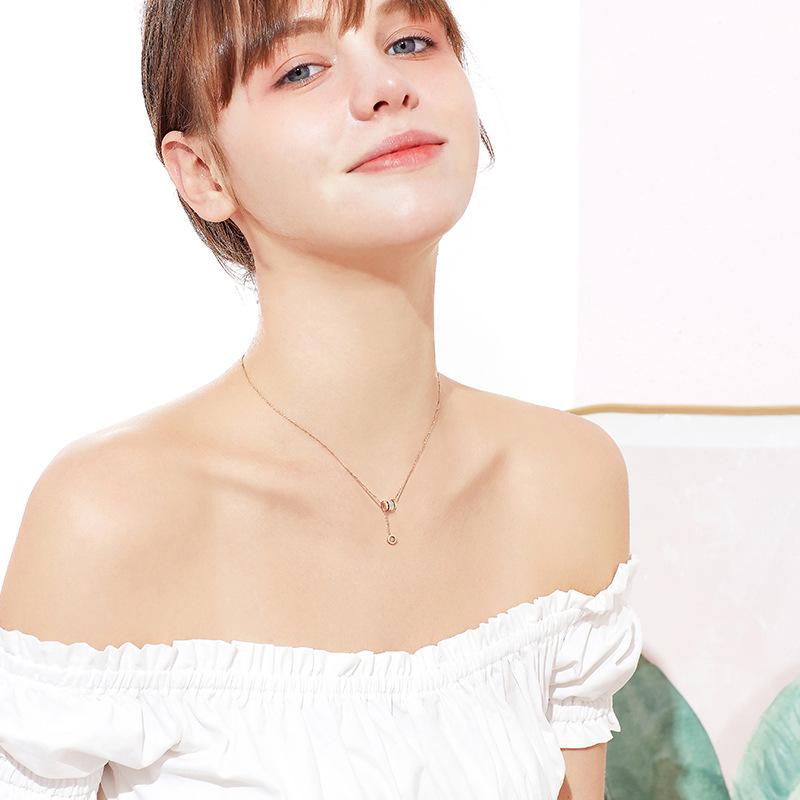 Full-Body Titanium Steel Roman Digital Elegant Titanium Steel Necklace Small Waist Clavicle Chain Ins Cold Trendy Short Chain for Women
