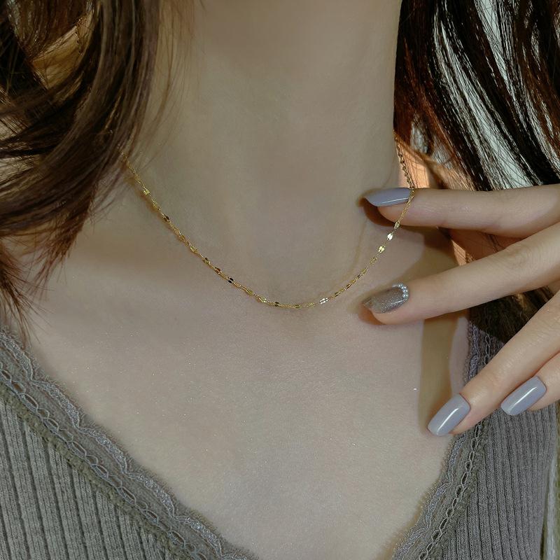 Lip Chain Plain Chain 18K Gold Plated Necklace Female Clavicle Chain Internet Celebrity Thin Necklace Titanium Steel Chain Pendant-Free Non-Fading