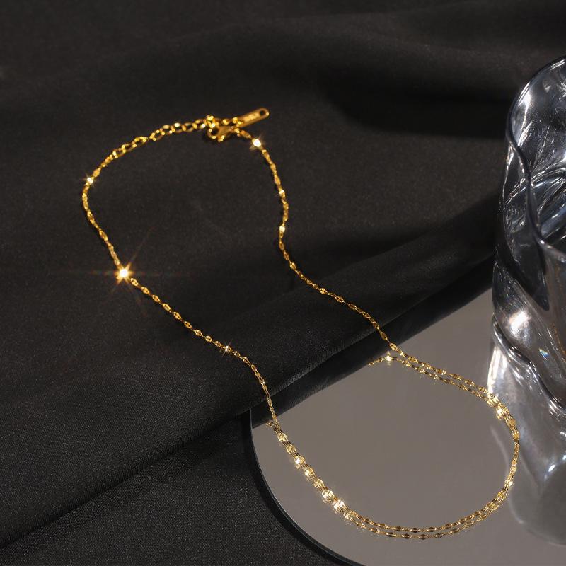 Lip Chain Plain Chain 18K Gold Plated Necklace Female Clavicle Chain Internet Celebrity Thin Necklace Titanium Steel Chain Pendant-Free Non-Fading