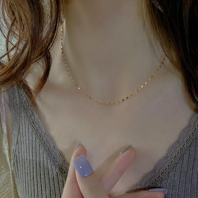 Lip Chain Plain Chain 18K Gold Plated Necklace Female Clavicle Chain Internet Celebrity Thin Necklace Titanium Steel Chain Pendant-Free Non-Fading