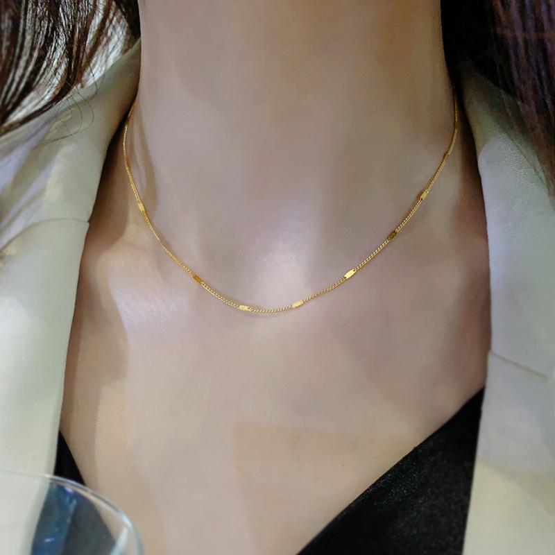 Fine Gold Necklace Plain Ring Non-Fading Necklace Female Chain Plain Chain Titanium Steel Non-Fading Clavicle Chain Chain without Pendant