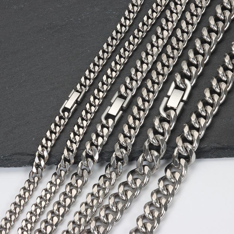 [Titanium Steel Color Protection Necklace] Six-Sided Grinding Cuban Chain Men's and Women's Hip Hop Watch Buckle Jewelry Buckle Clavicle Sweater Chain