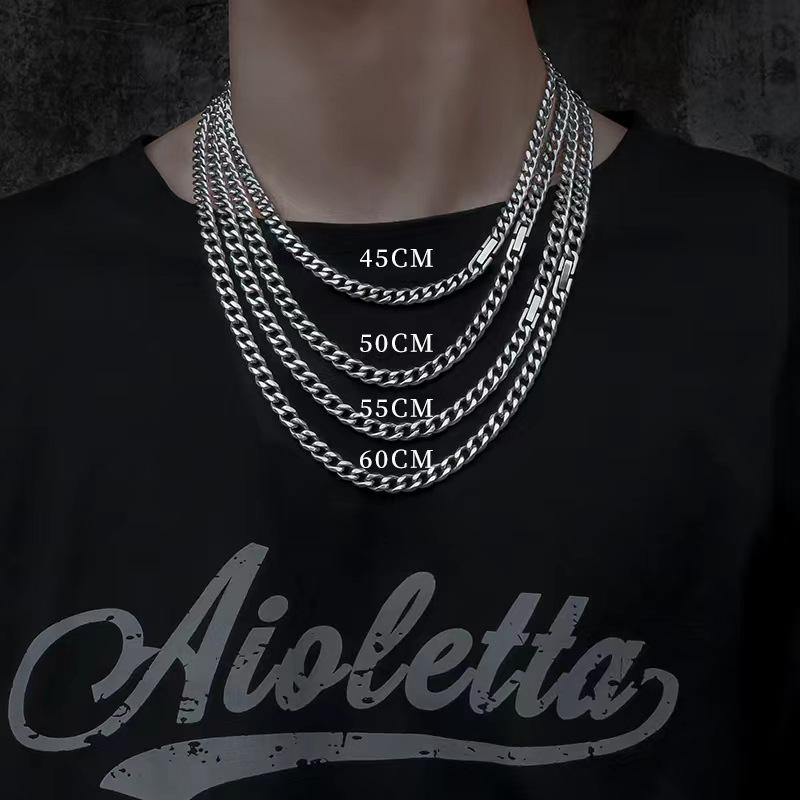 [Titanium Steel Color Protection Necklace] Six-Sided Grinding Cuban Chain Men's and Women's Hip Hop Watch Buckle Jewelry Buckle Clavicle Sweater Chain