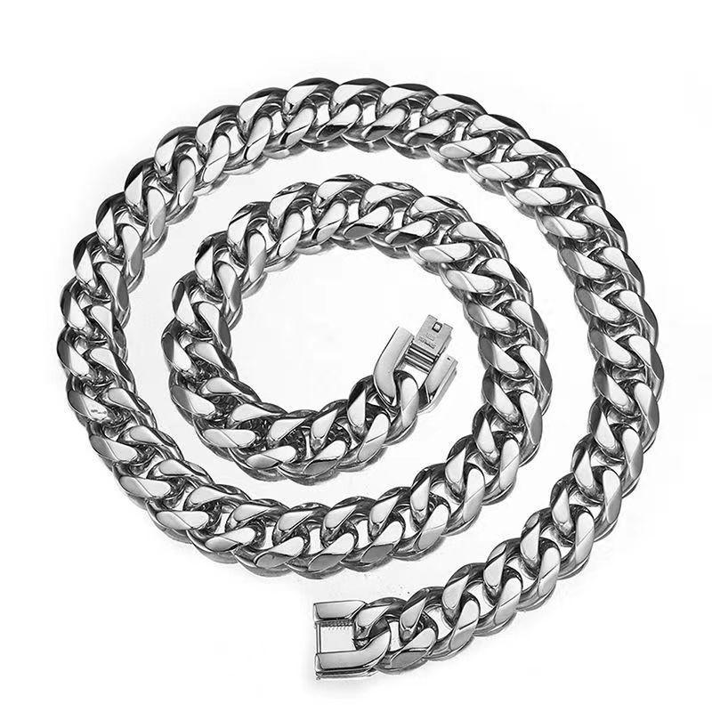 [Titanium Steel Color Protection Necklace] Six-Sided Grinding Cuban Chain Men's and Women's Hip Hop Watch Buckle Jewelry Buckle Clavicle Sweater Chain