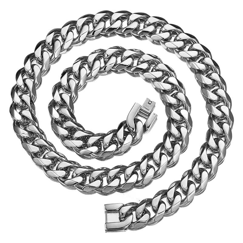 [Titanium Steel Color Protection Necklace] Six-Sided Grinding Cuban Chain Men's and Women's Hip Hop Watch Buckle Jewelry Buckle Clavicle Sweater Chain