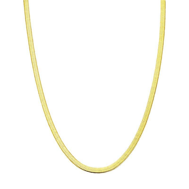 Gold Lock Bone Chain Flat Snake Bone Chain Necklace Women's 18K Gold Plated Ins Simple High-Grade Snake Bone Chain Necklace