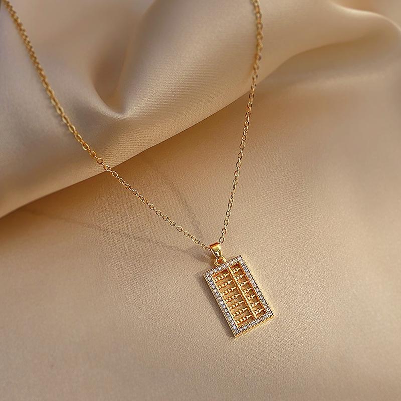 Copper Micro-Inlaid Titanium Steel Chain Abacus Titanium Steel Necklace 2023 New High-Grade Pendant Design Sense Niche Female Clavicle Chain