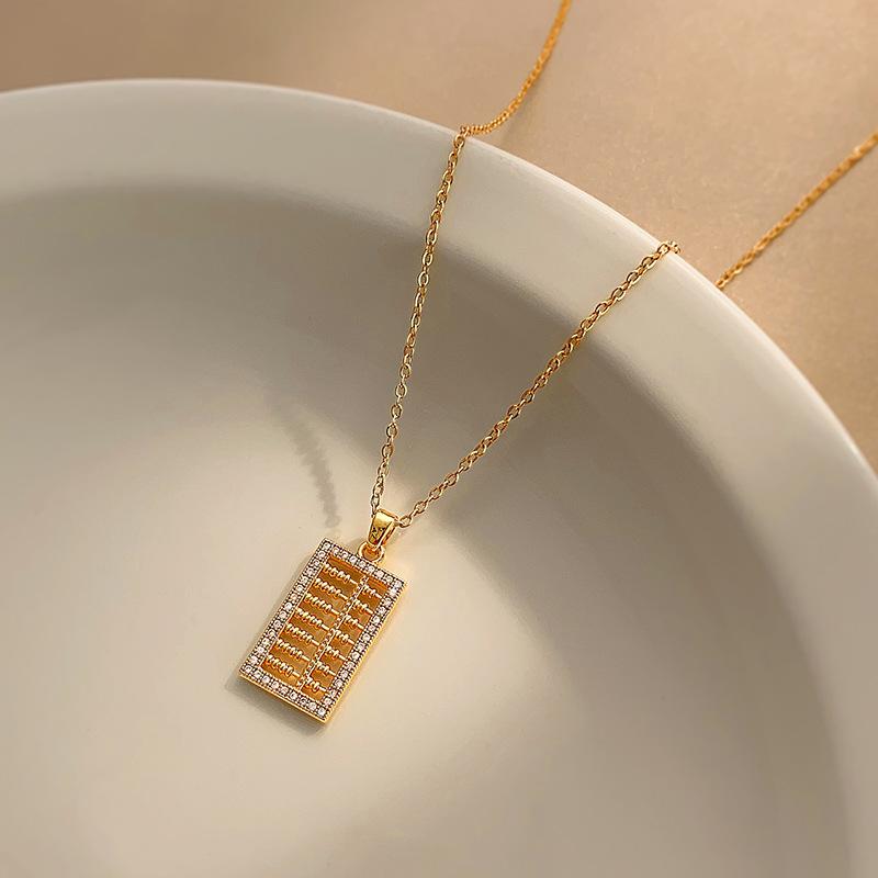 Copper Micro-Inlaid Titanium Steel Chain Abacus Titanium Steel Necklace 2023 New High-Grade Pendant Design Sense Niche Female Clavicle Chain