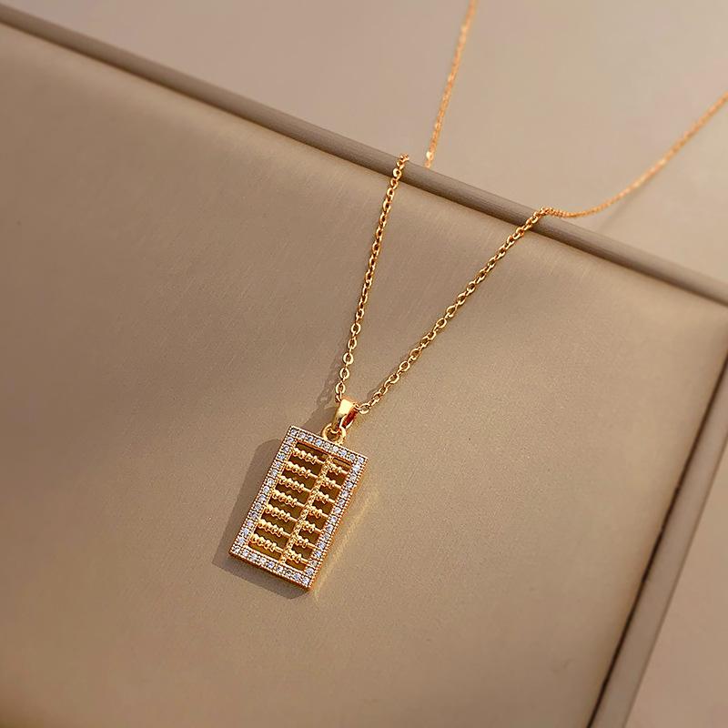 Copper Micro-Inlaid Titanium Steel Chain Abacus Titanium Steel Necklace 2023 New High-Grade Pendant Design Sense Niche Female Clavicle Chain