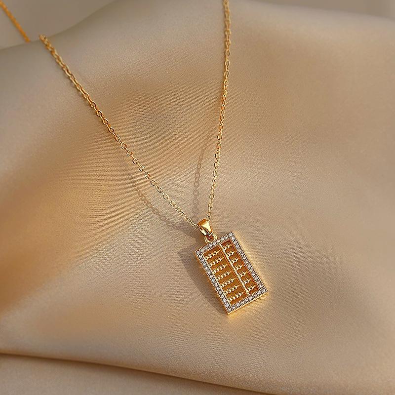Copper Micro-Inlaid Titanium Steel Chain Abacus Titanium Steel Necklace 2023 New High-Grade Pendant Design Sense Niche Female Clavicle Chain