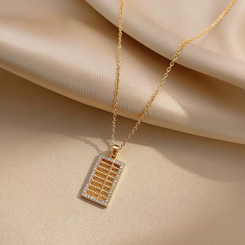 Copper Micro-Inlaid Titanium Steel Chain Abacus Titanium Steel Necklace 2023 New High-Grade Pendant Design Sense Niche Female Clavicle Chain