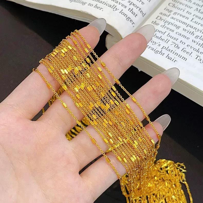 Golden Small Gold Bar Square Plain Chain Stitching Fine Geometric Chain M Buckle Universal Chain Simple All-Match Sand Gold Necklace