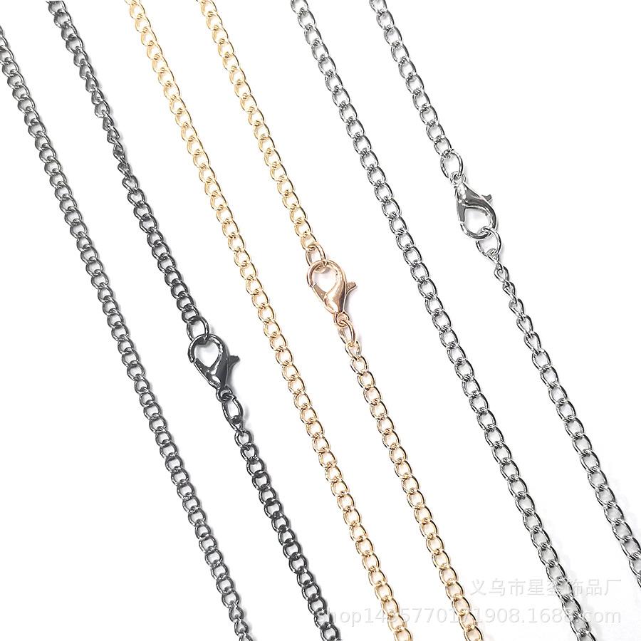 80cm Metal Side Chain Lobster Clasp Twisted Chain Sweater Chain Gold Black Silver Diy Basic Necklace Iron Chain