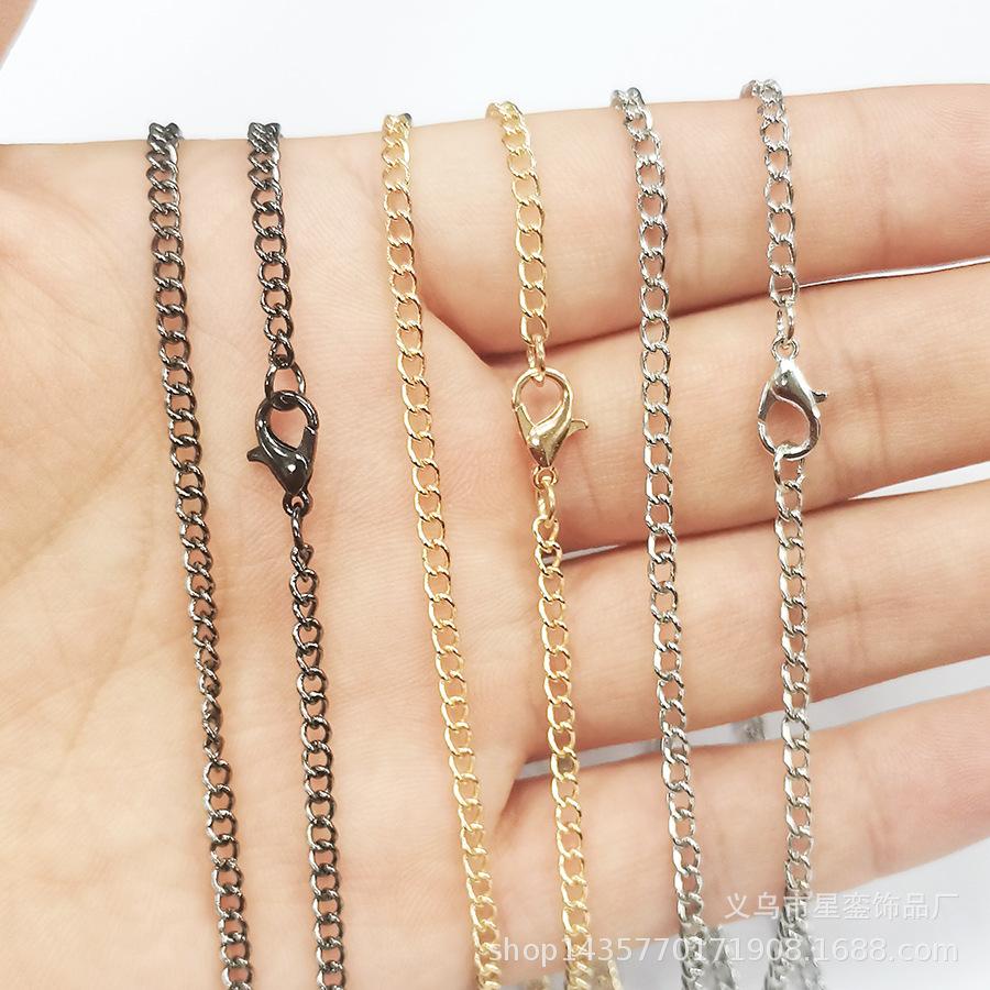80cm Metal Side Chain Lobster Clasp Twisted Chain Sweater Chain Gold Black Silver Diy Basic Necklace Iron Chain