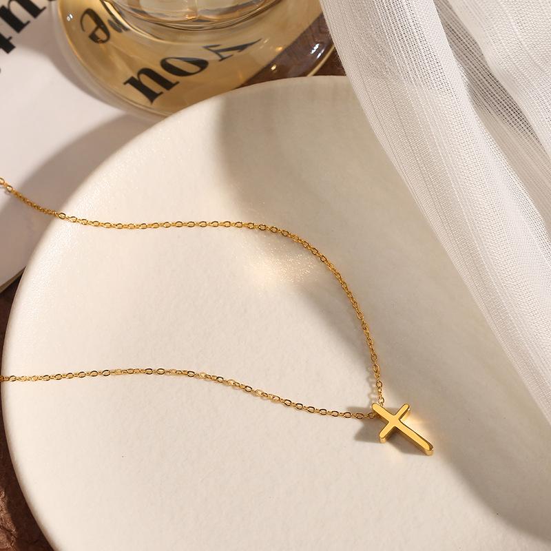 Glossy Polished 18K Gold Cross Necklace Pendant Clavicle Chain Female High-Grade Necklace Titanium Steel Stainless Steel