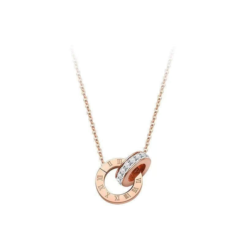 Full Body Titanium Steel Electroplating 18K Roman Digital Double Ring Necklace Light Luxury Niche Titanium Steel Clavicle Chain Pendant Factory Price