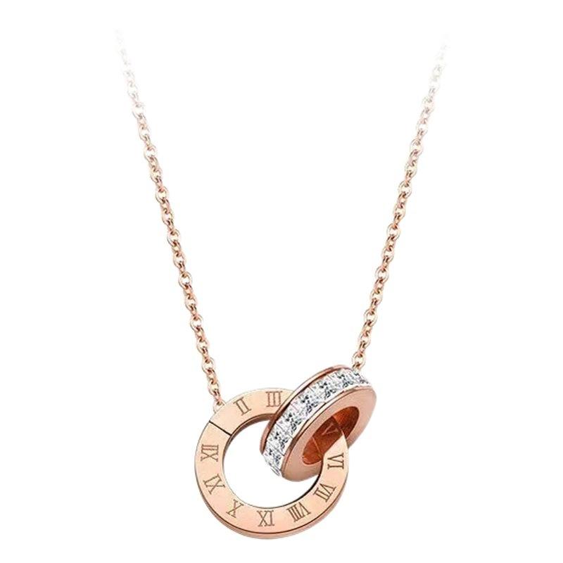 Full Body Titanium Steel Electroplating 18K Roman Digital Double Ring Necklace Light Luxury Niche Titanium Steel Clavicle Chain Pendant Factory Price