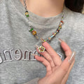 Colorful Stone Smiley Face Necklace for Women Light Luxury Niche Design Sense Y2g Millennium Style Clavicle Chain Sweet Cool Hot Girl Style Necklace