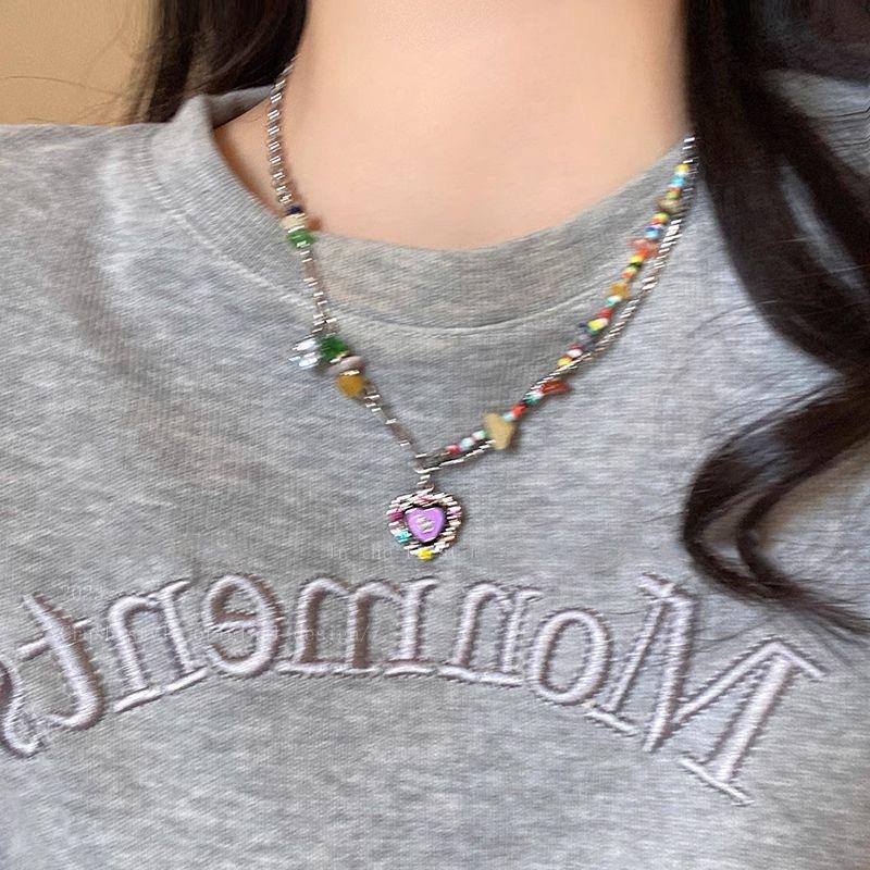 Colorful Stone Smiley Face Necklace for Women Light Luxury Niche Design Sense Y2g Millennium Style Clavicle Chain Sweet Cool Hot Girl Style Necklace