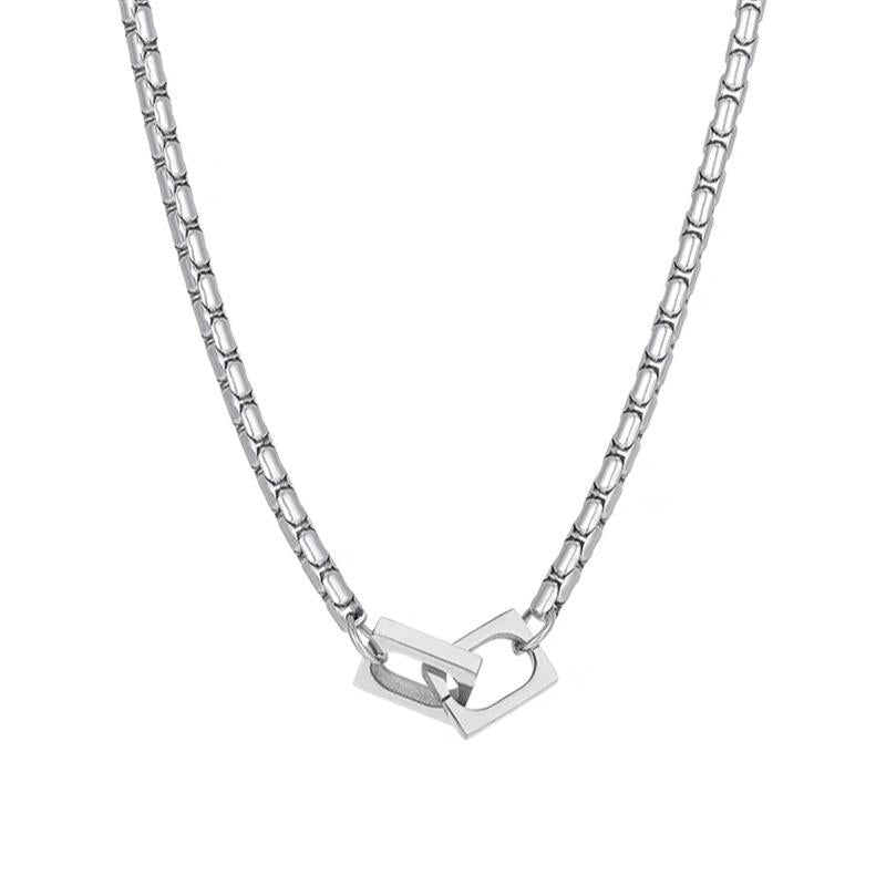 Minimalist Square Ring Buckle Necklace Men's Fashionable Titanium Steel Non-Fading Niche Versatile Retro High-Grade Trendy Clavicle Chain