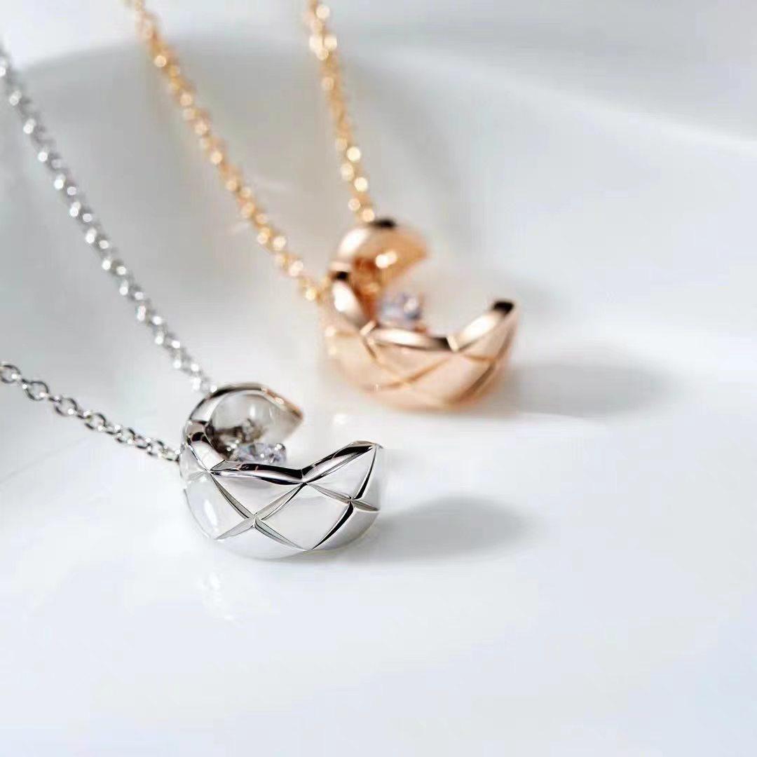Copper + Titanium Steel Chain Rhombus Water Ice Moon Necklace Light Luxury Simple Titanium Steel Temperament Design Sense Light Luxury Niche Necklace