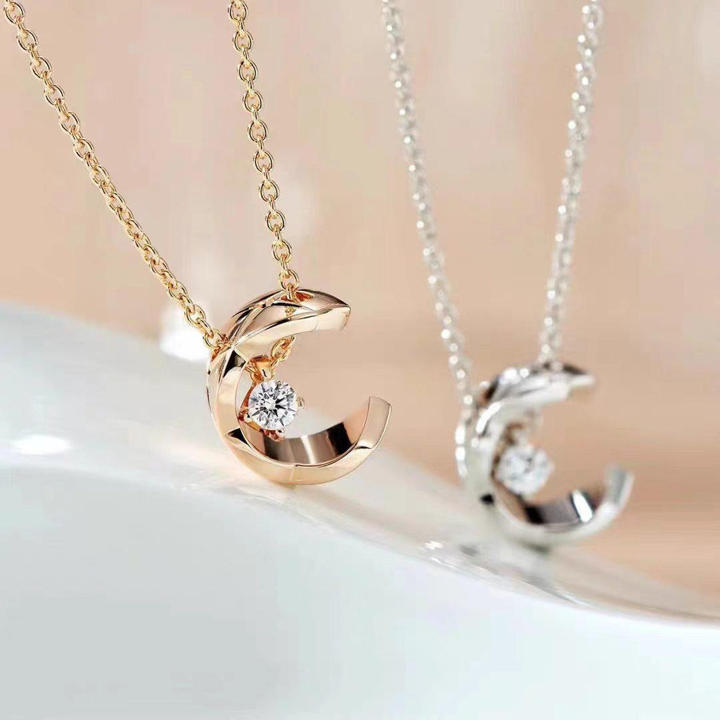 Copper + Titanium Steel Chain Rhombus Water Ice Moon Necklace Light Luxury Simple Titanium Steel Temperament Design Sense Light Luxury Niche Necklace